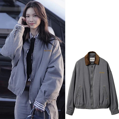 미우미우 벨벳 칼라 샴브레이 자켓 그레이 (윤아,지다 착용) · 김** 고객님