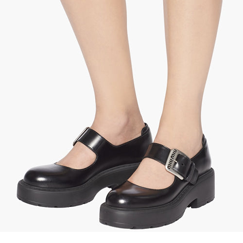 미우미우 버클 레더 메리 제인 슈즈 블랙