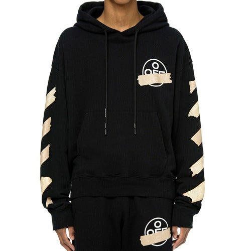 (국내배송) 오프화이트 테이프에로우 코튼 후드 티셔츠 -노기모 입고!! 당일 출고 !!