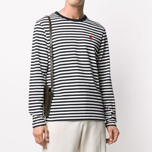 (국내배송) 아미 하트 패치 스트라이프 롱 슬리브 블랙