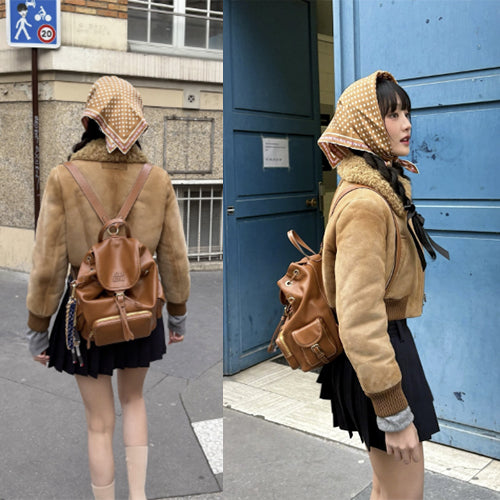 미우 미우 레더 백팩 카멜 (5BZ042) (민니 착용)