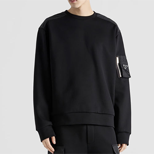 프라다 코튼 플리스 리나일론 스웨트셔츠 블랙