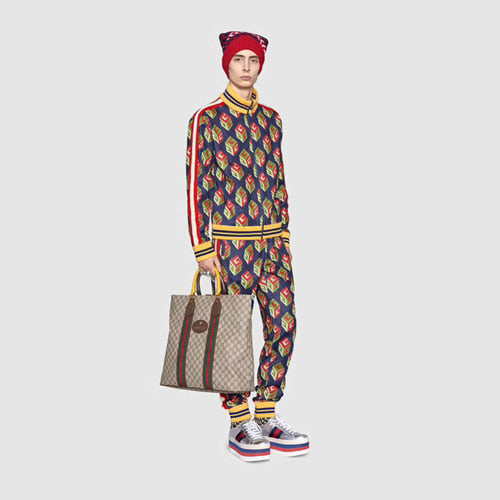 구찌 자가드 삼선 토트백