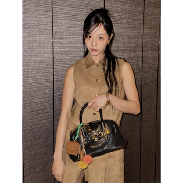 미우미우 아벙츄어 나파 레더 탑 핸들백 블랙(혜리 착용)