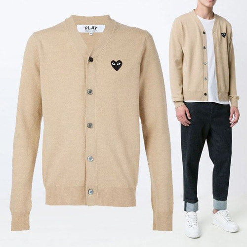 (국내배송, 당일출고) 꼼데가르송 블랙와펜 브이넥 가디건 베이지