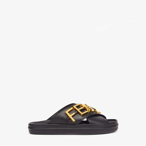 펜디 그라피 가죽 슬리퍼 블랙