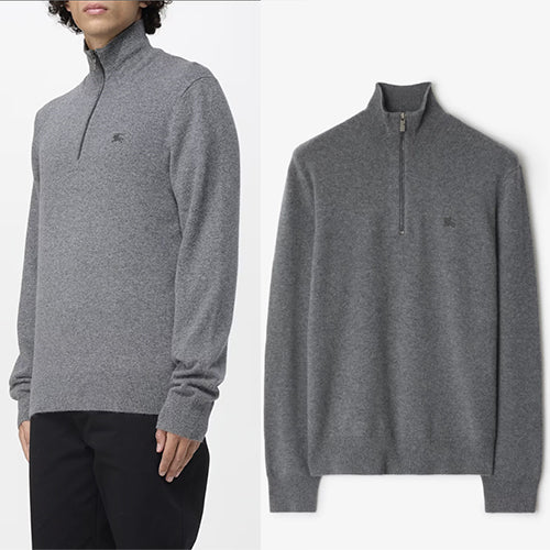 버버리 캐시미어 블렌드 하프 지퍼 스웨터 그레이