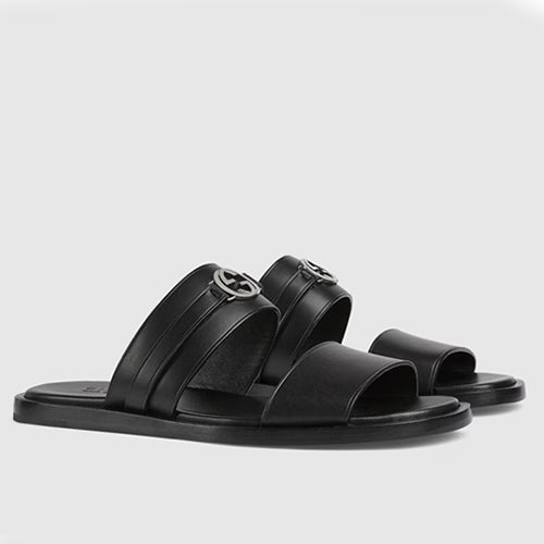 구찌 라운드 인터로킹 G 슬리퍼 블랙