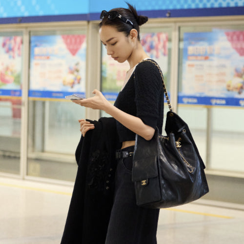 샤넬 25 미디움 핸드백 골드 메탈 블랙