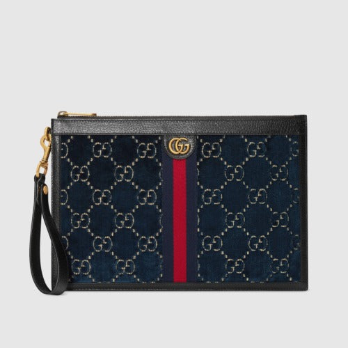 구찌 GG 로고 블루 벨벳 클러치