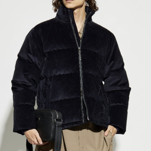 버버리 세미오버핏 코듀로이 구스다운 점퍼 패딩 네이비