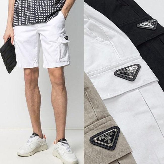 (국내배송) 프라다 삼각로고 백플레이트 카고 팬츠 반바지