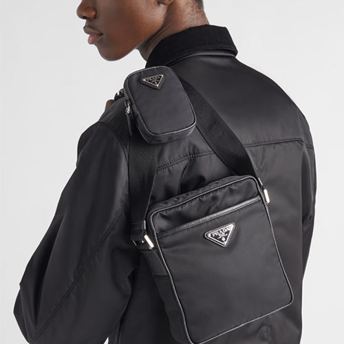 프라다 리나일론 앤 사피아노 레더 숄더백 블랙