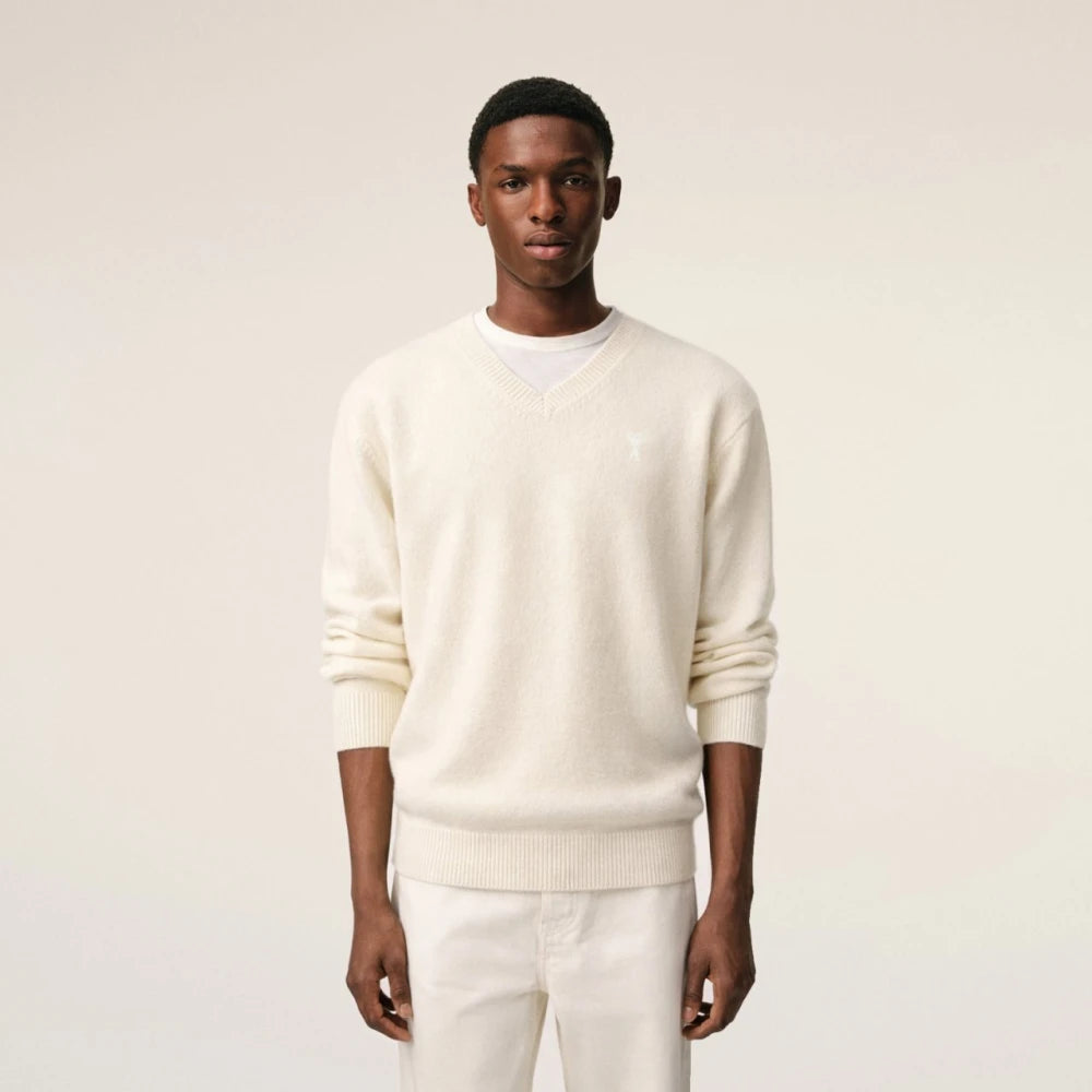 (국내배송, 당일출고)아미 드 꾀흐 까마이외 자수  V넥 울 스웨터 (남성)