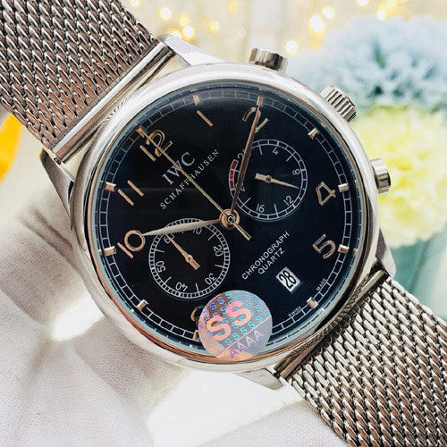 IWC 포르토피노 크로노그래프 숫자판 골드핸즈 메쉬스트랩 42mm