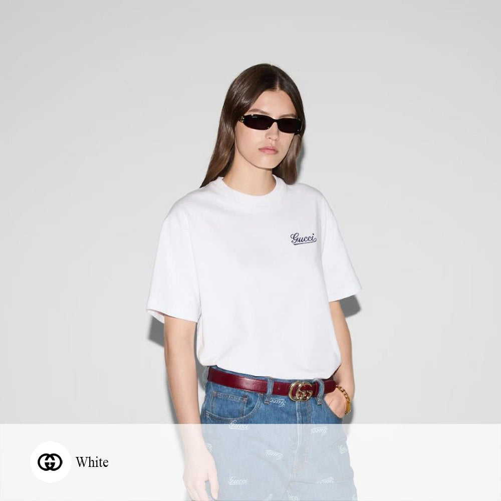 (국내배송, 당일출고) 구찌 이탤릭 폰트 자수 반팔 티셔츠